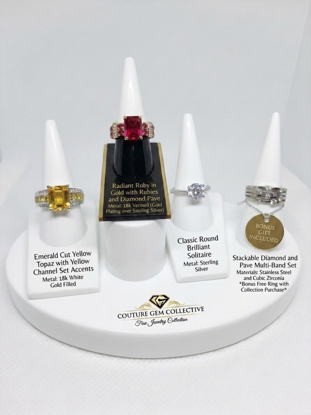 Trio Fine Gemstone Ring Collection plus FREE Bonus Ring